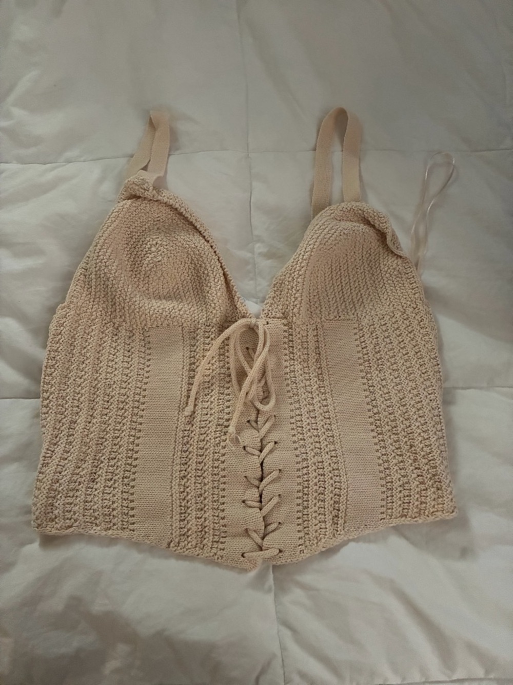 Primark cream knit lace-up cropped tank